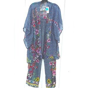 Johnny Was Decora Kimono Top with Matching Ember Pants Cover-Up  - NWT